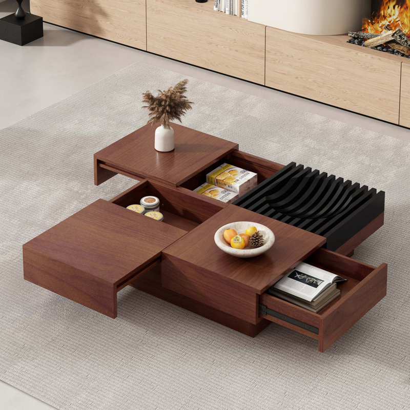 Table basse avec rangement en bois d'acacia d'inspiration italienne rétro