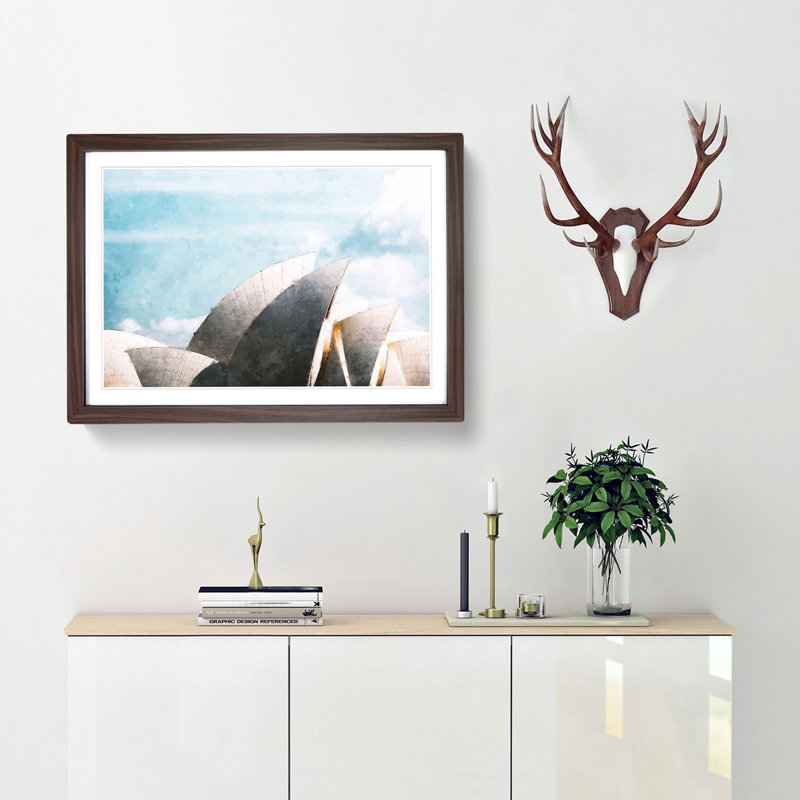 Sydney Opera House In Australia - Single Picture Frame Painting on MDF, 62cm H x 87cm W x 2cm D, Walnut Framed