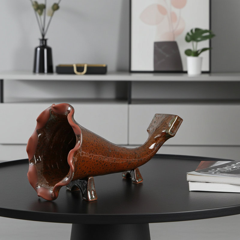 Amplificateur de téléphone en forme de Gramophone en céramique fabriqué à la main Clayspire, Acajou rustique