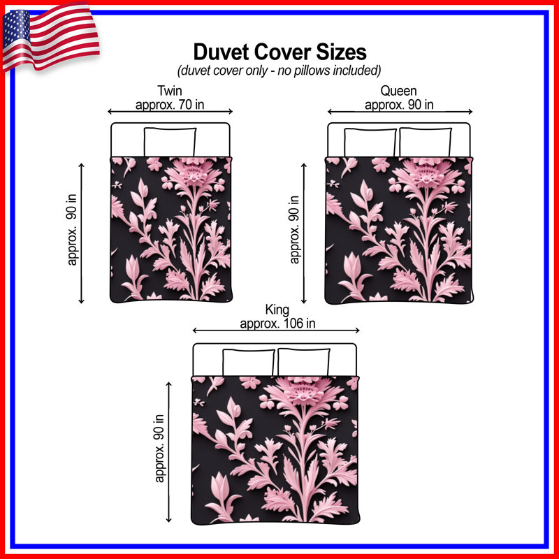 Housses de couette à motif floral rose, Queen