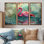 Flamant rose dans la lagune I - Art mural flamant rose - 3 panneaux