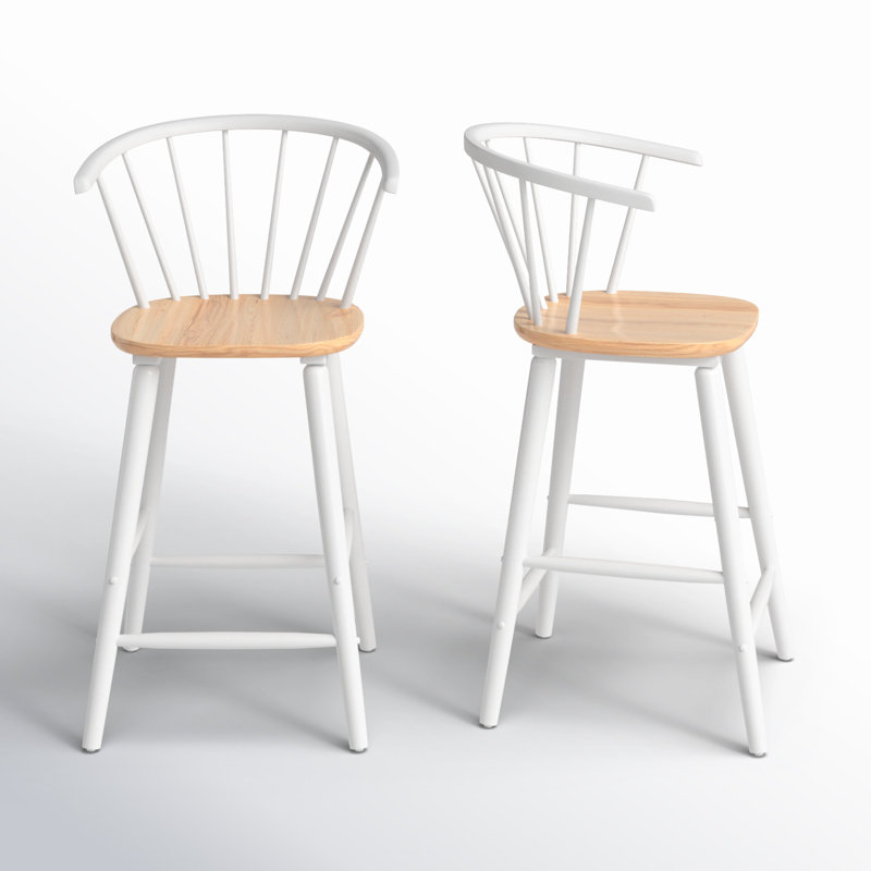 Ensemble de 2 tabourets en bois massif Sheffield, Tabouret de comptoir (siège d'une hauteur de 23 p, Naturel / Blanc