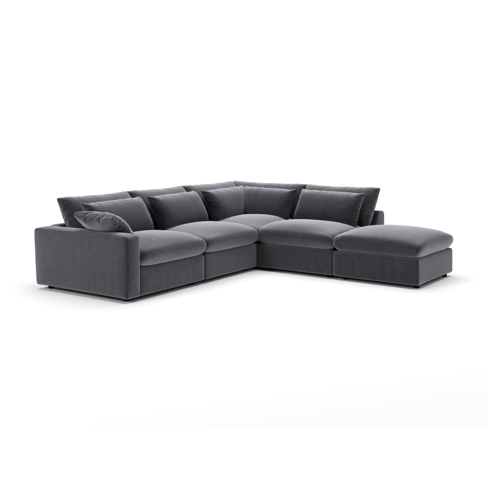 Remy 5-Piece Modular Chaise Sectional, Right Hand Facing, Andrew Slate Performance Chenille