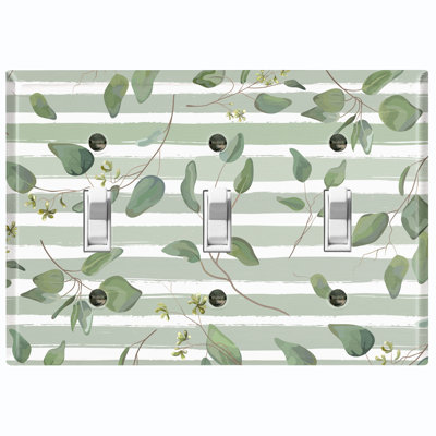 Plaque murale à 3 bandes à motif de fleurs, feuilles et damas vert olive
