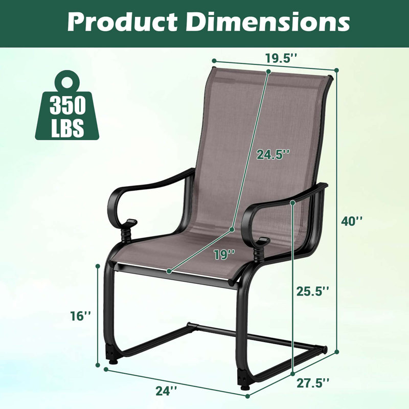2 PCS Patio Chairs C-Spring Motion Chairs with Quick-drying & Breathable Fabric, Grey