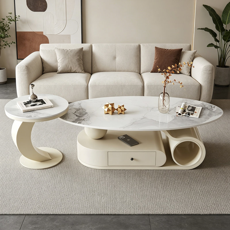 Ensemble de tables basses Modern Modern, Blanc / Gris, H 15,74 po x L 47,24 po x l 23,62 po