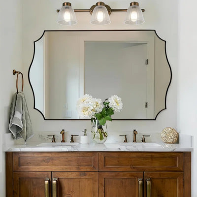 Anayalee Traditional Scalloped Rectangle Bathroom Vanity Mirror | Stainless Steel Frame