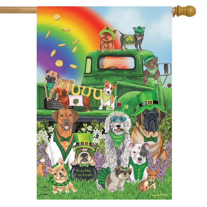 Drapeau de maison Lucky Pups Dobrina, Vert / noir / orange / rouge / bleu / brun