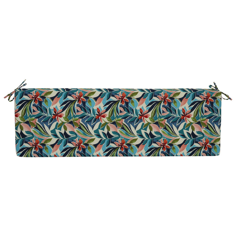 Outdoor Bench Cushion, 60" W x 19" D, Ivory/Blue/Somap Multi Floral