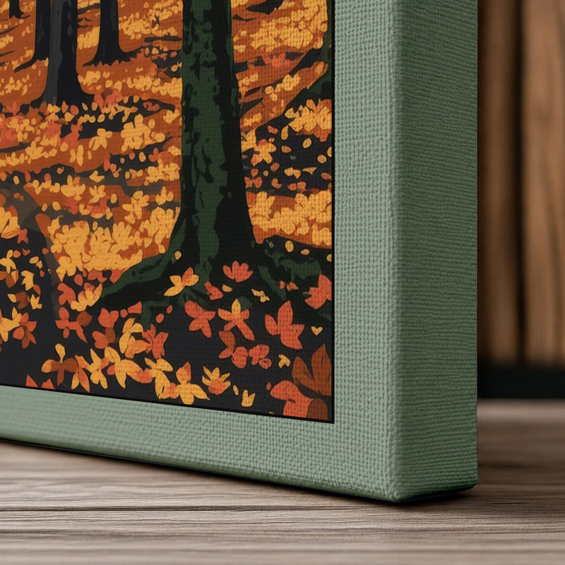 Autumn Forest Path Rustic - Wrapped Canvas, 30x20 - 76.2 x 50.8 cm, Sage Border