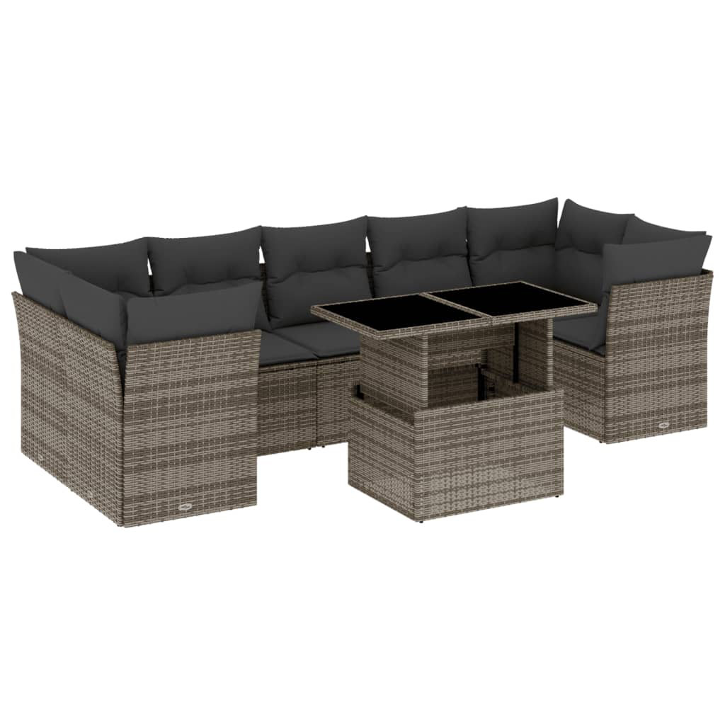 8-teiliges Gartensofa-Set mit Polstern aus Poly-Rattan