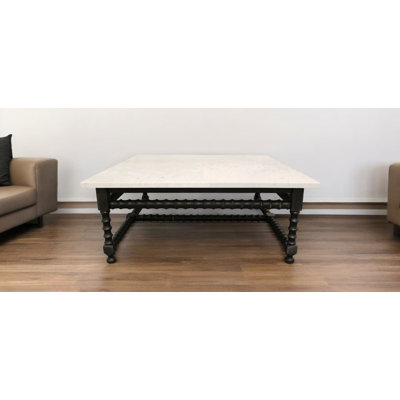 Table basse 48 po carrée en marbre véritable et noir et bois massif