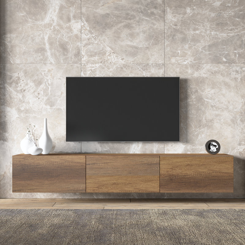 Colima Modern Floating TV Stand Up to 80" TVs Wall-Mounted Media Console with Storage, Walnut Brown