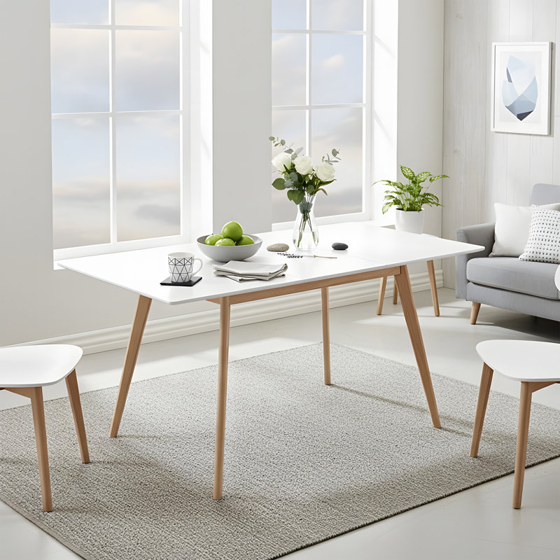 Extendable Beech Solid Wood Base Dining Table