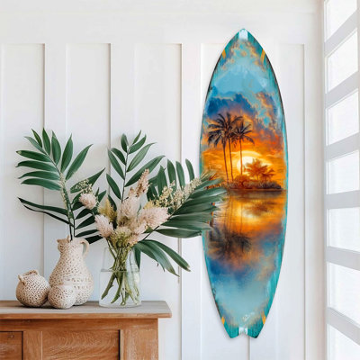 Handcrafted Surfboard Wall Decor For Beach House  -Tropical Sunset Surfboard Wall Art - Art By G. Debrekht