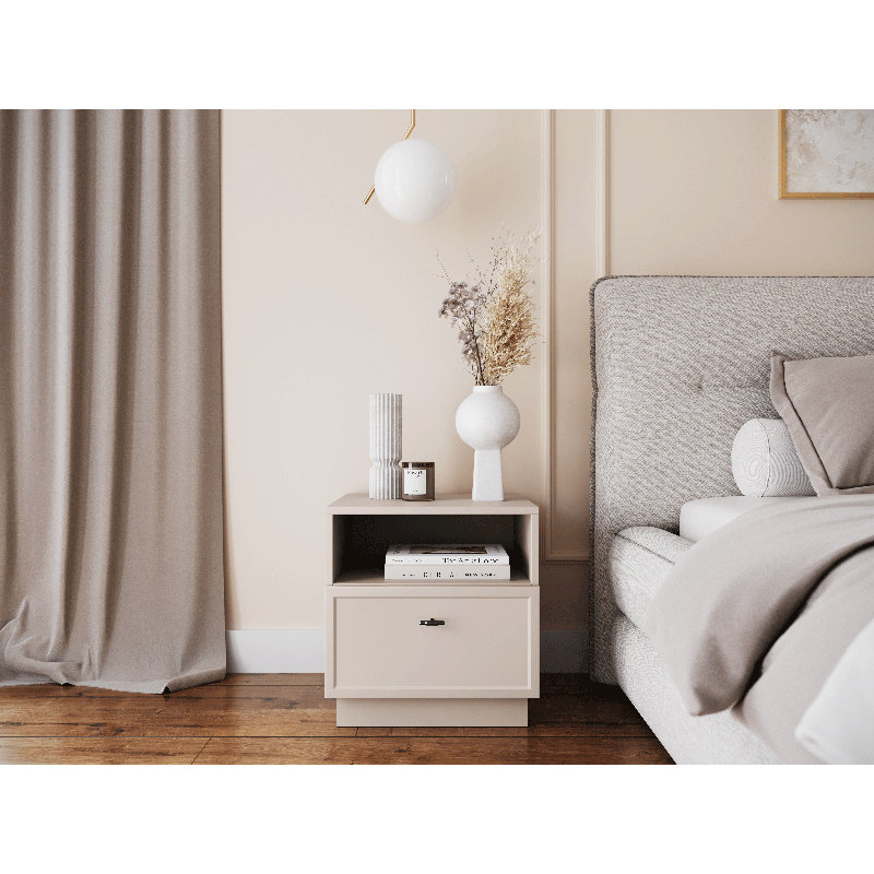 Bagga 45cm W Manufactured Wood Bedside Table, Beige Cream/Matte Black