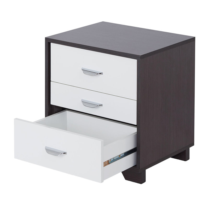 3 tables d'appoint rectangulaires blanches et noires pour un espace de vie moderne et polyvalent avec 3 compartiments à tiroirs