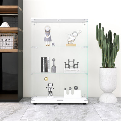 2-door Glass Display Cabinet With 3 Shelves And Adjustable Support Feet For Commercial Office Home