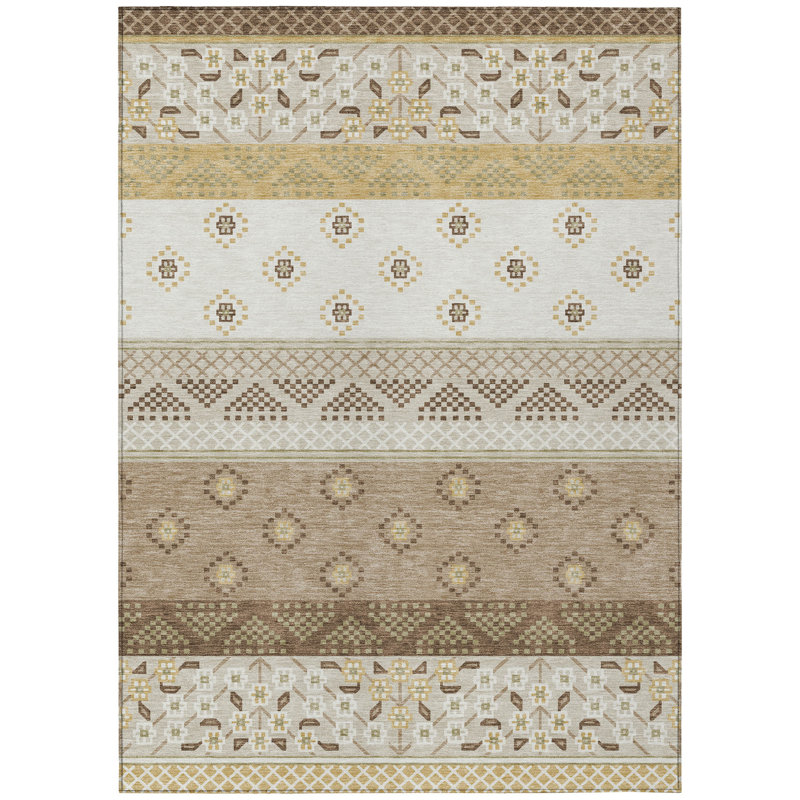 Machine Washable Indoor/Outdoor Chantille ACN2662 Stripes Rug, 3' x 5', Beige