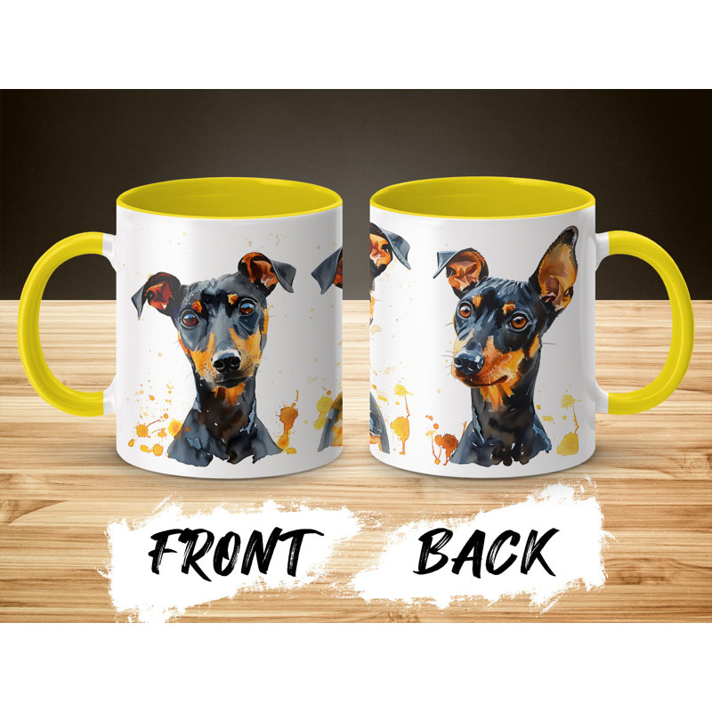 Watercolor Miniature Pinscher Design 11oz Coffee Mug, 2, Yellow