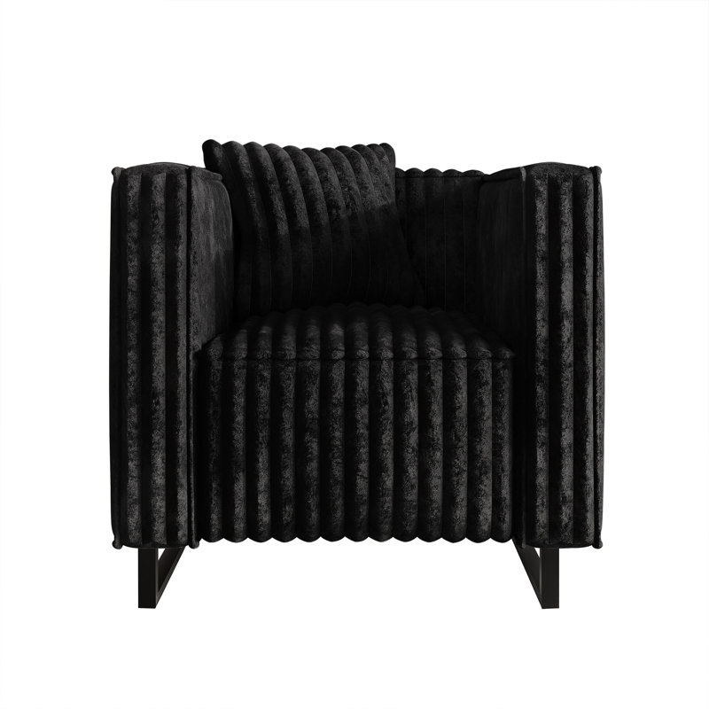 CHAISE EN VELOURS NOIR, Noir