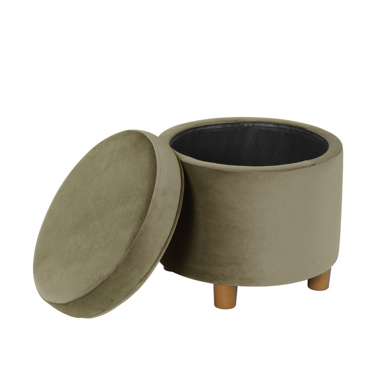Gio Storage Ottoman, 19 Inch Round Lift Top, Velvet Fabric, Sage Green