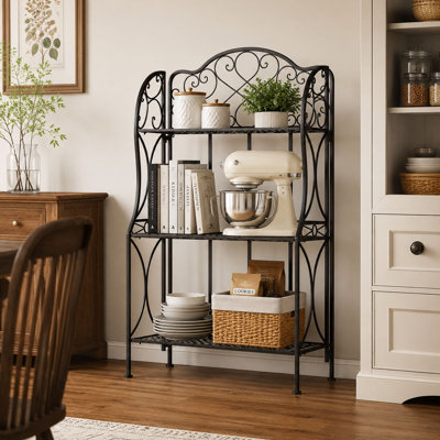 3-Tier Antique Bronze Metal Bakers Rack, Decorative Scroll Design