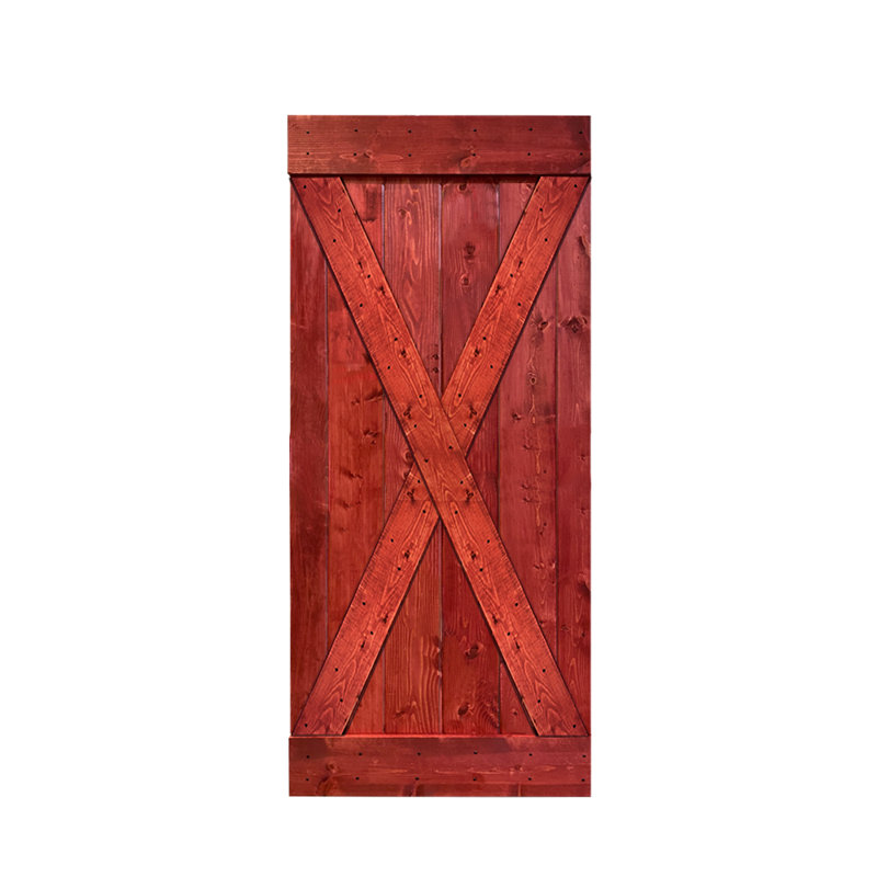 Porte de grange lambrissée peinte en bois sans trousse de quincaillerie d'installation, 42 po x 84 po, Rouge cerise