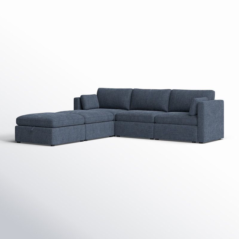 Canapé modulaire rembourré 5 pièces 112,6 po Winfree, Mélange de lin bleu