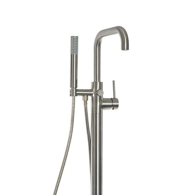 East Square Free Standing Exposed Tub and Hand Shower Set, Polished Chrome