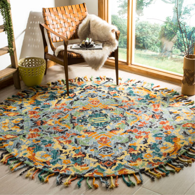 Tapis bleu en laine noué à la main Jahiem
