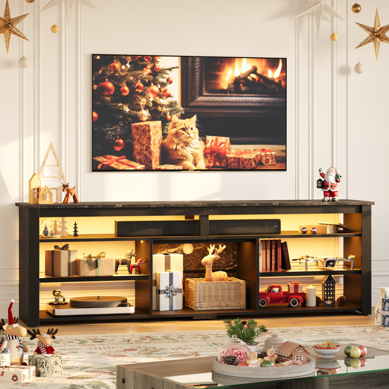 Kruszewski 70" Gaming TV Console for TVs up to 75 inch, LED Media Console with Storage and Adjustable Storage Shelves