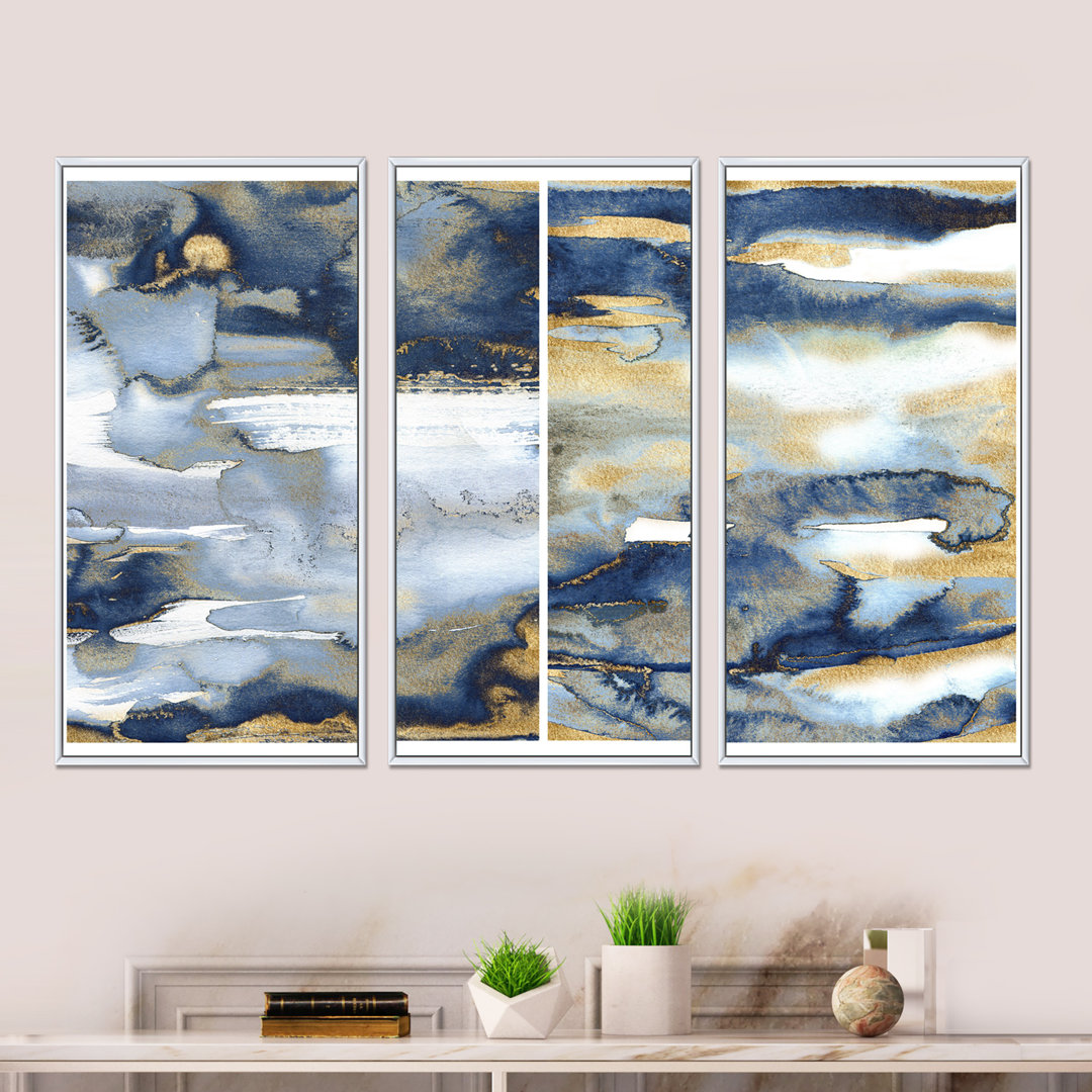 " Dark Blue And Gold Abstract II " 3 - Pieces Willa Arlo™ Interiors Frame 