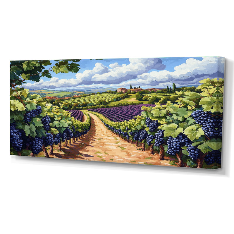 Vineyard In California Summer I - vignoble, art mural, H 28 po x l 60 po, Toile tendue sur cadre, Ne s’applique pas
