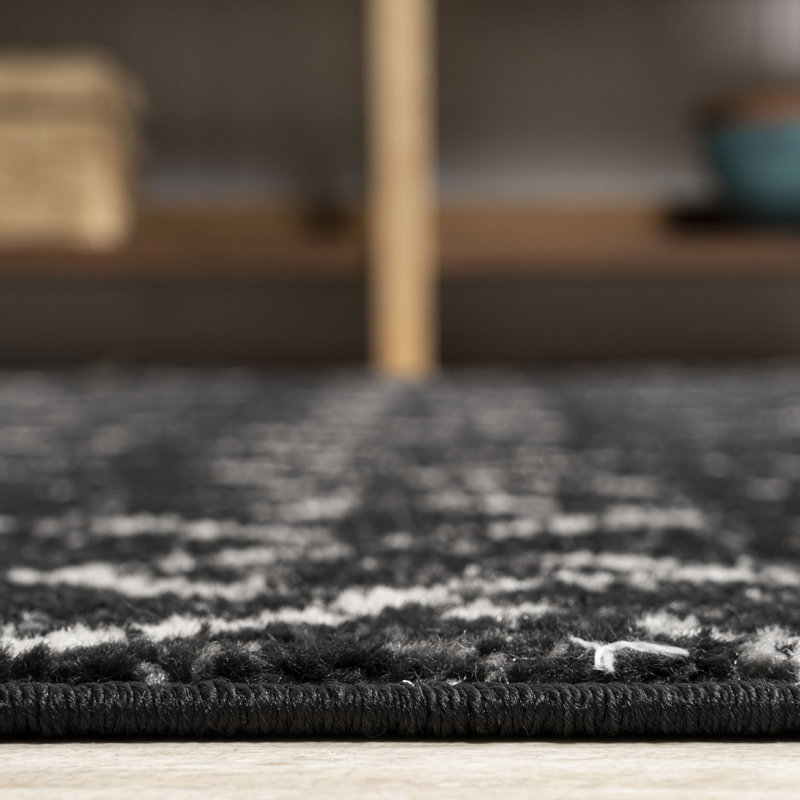 Tapis noir / ivoire Kateshia, Rond 7 pi 10 po