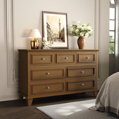 Brown Dresser For Bedroom, 7 Drawer Dresser, Wooden Chest Of Drawers With Deep Drawers, 47" Long Dressers TV Stand, Modern Dressers Organizer With Vin by House of Hampton