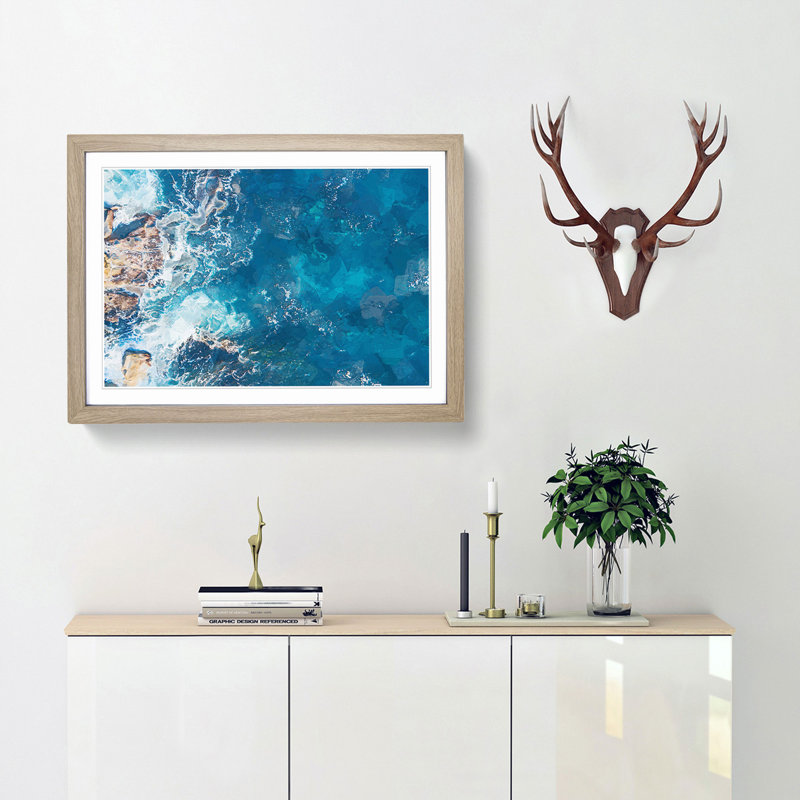 Aerial View of a Blue Ocean in Australia - Picture Frame Graphic Art Print, 36cm H x 48cm W x 2cm D, Oak Framed