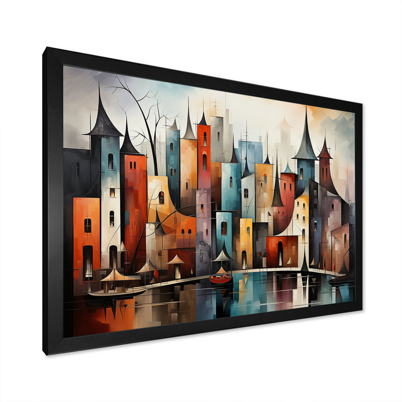 «Cubist Urbanism Horizon I», Cadre simple noir, H 12 po x l 20 po x P 1 po