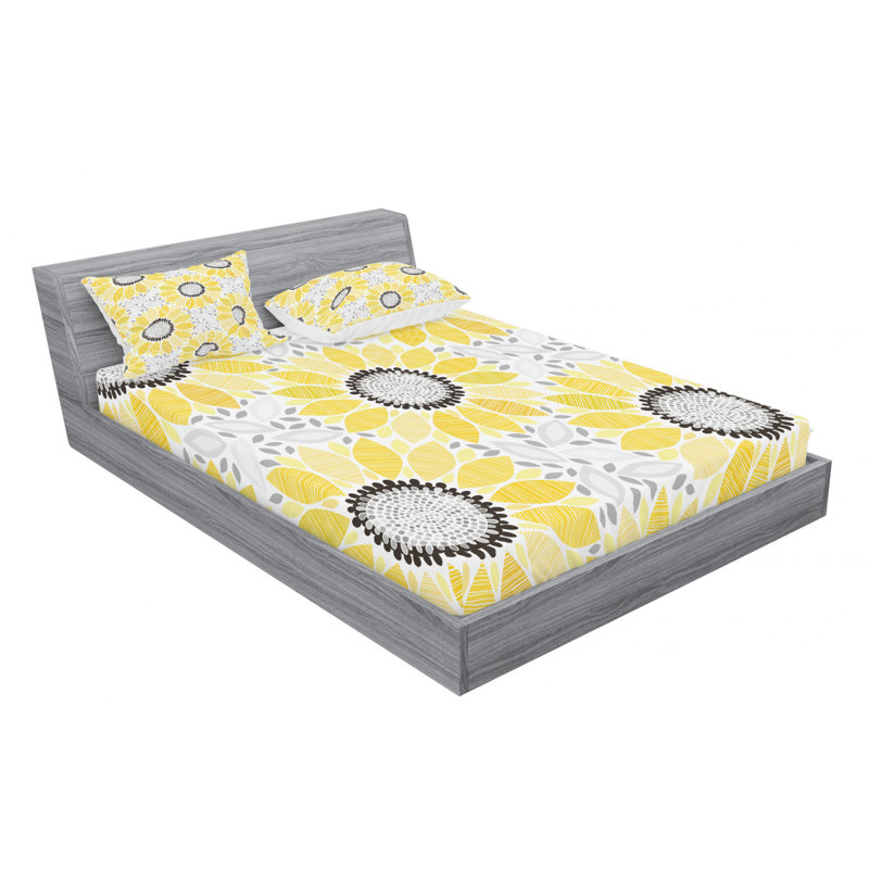Microfiber Sheet Set, Queen Sheet Set with Fitted Sheet, Beige Damask