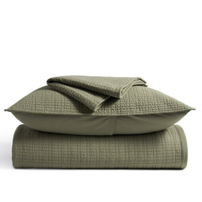 100% Cotton Quilt, Pre-Washed Modern Grid Stitch Lightweight Bedspread Coverlet For All Season, Oversized 3-Piece Quilt Set With 2 Pillow Shams