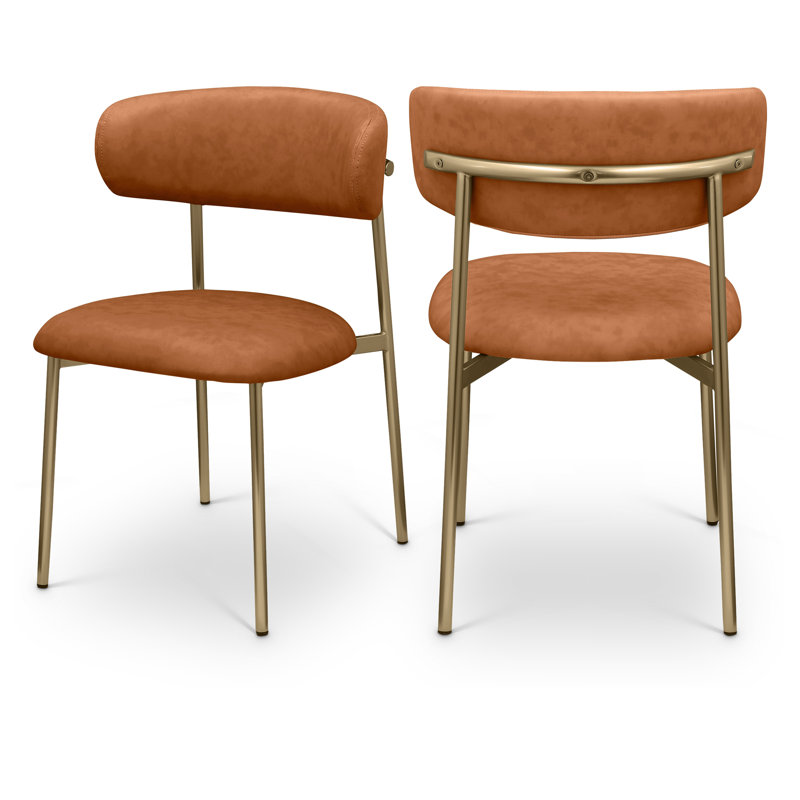 Lupita Upholstered Back Side Chair Dining Chair, Brushed Gold, Cognac Vegan Leather