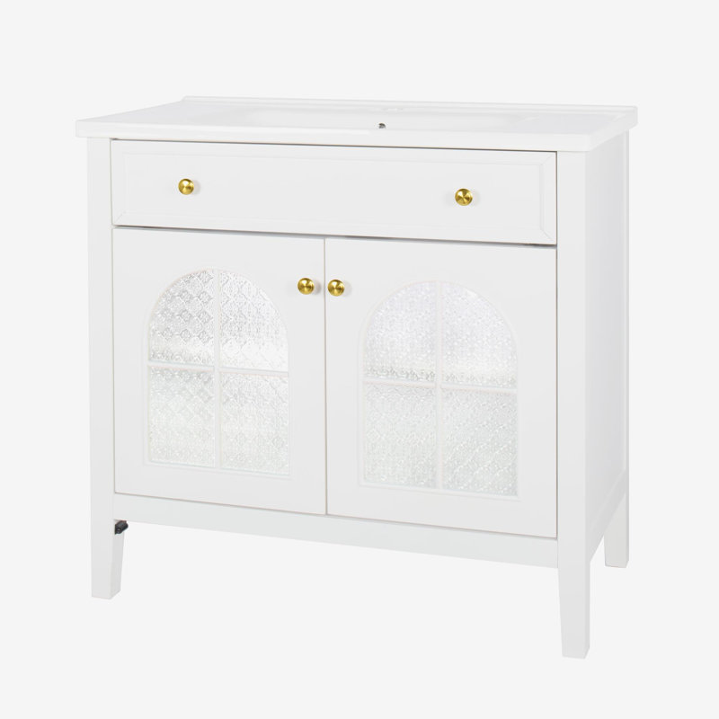 35.6" Bathroom Cabinet, Only Cabinet, White, White