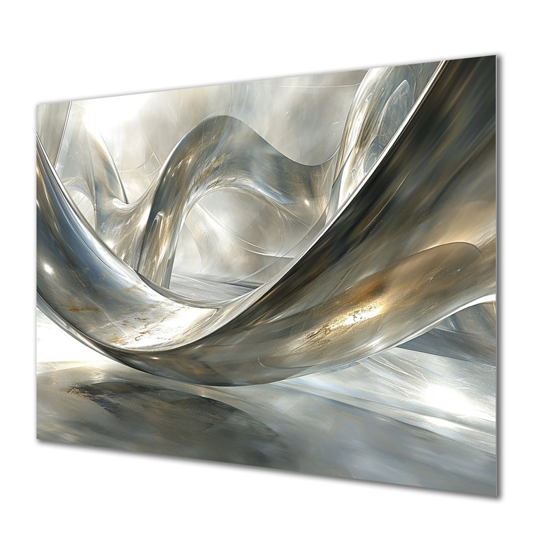 Diamond Silver Streams - Abstract Modern Waves, impressions encadrées, Métal métal, H 16 po x l 32 po x P 1 po