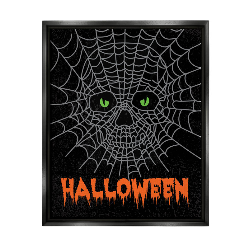 «Spooky Halloween Spider Web Skull» par Linda Birtel, impression sur toile, Toile avec cadre flottant noir