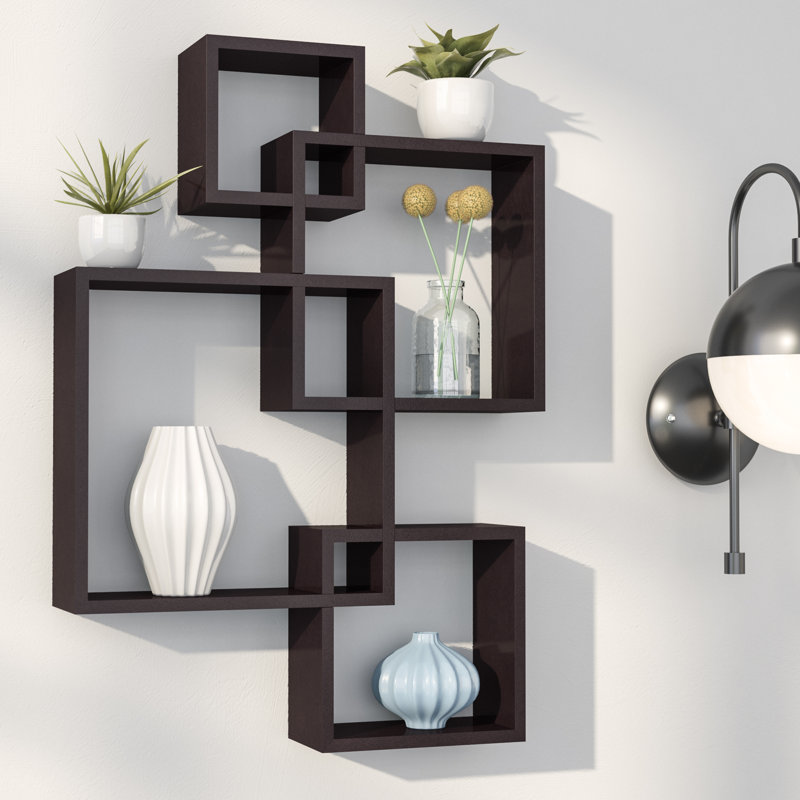 Intersecting Cube Accent Wall Shelf, Espresso