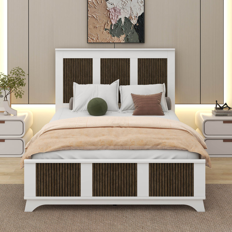 Lit plateforme en bois Farmhouse Modern, Lit double, Blanc
