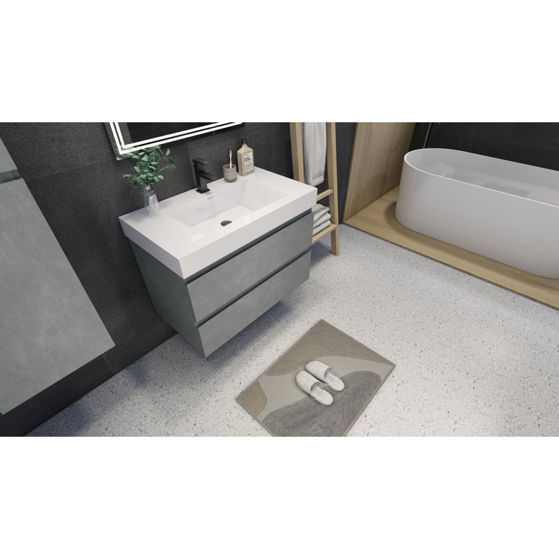 Ensemble de meuble-lavabo simple mural 36 po Mitul, Gris ciment