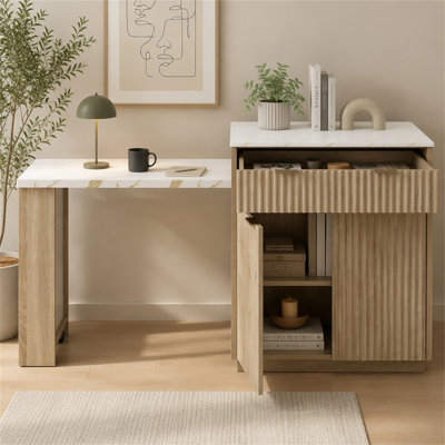 Îlot de cuisine cannelé avec table extensible pour 4 à 6 personnes K&K