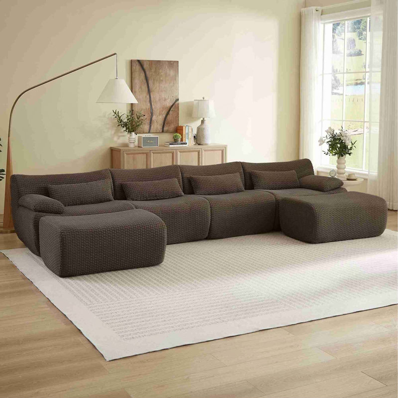 Canapés modulaires pour salon, canapé convertible en U avec repose-pieds, Brown