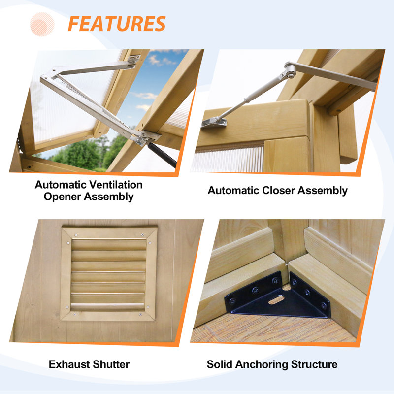 Natural Cedar and Polycarbonate Walk-In Greenhouse with Roof Vent